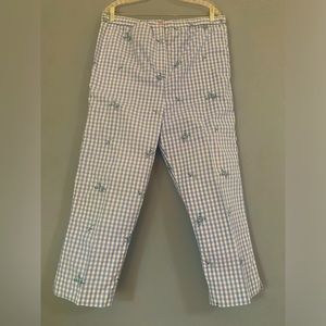 Lilly Pulitzer Size XL Blue & White Checkered Embroidered Slacks Vintage
